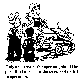 man refusing rides to hitchhikers, sign on tractor says no riders