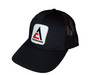 photo of Solid black hat with mesh back and plastic snap size adjuster featuring the new Allis-Chalmers logo.