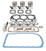 photo of For 4000 series and 4600 series, both with 201 CID Gas 3 Cylinder 4.4 inch standard bore 4.4 stroke engines 4\1968-1981. Contains Standard Pistons with pins and rings, upper gasket set, carburetor base gasket, head gasket and oil pan gasket.